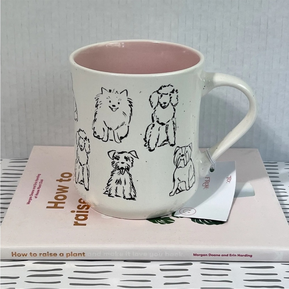 Dogs Ceramic Coffee Mug White 18oz Pop of Pink Inside Wandering Moon